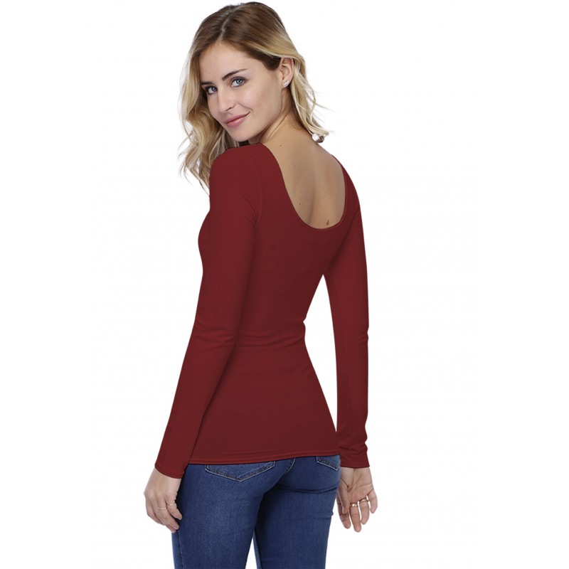 T-shirt col danseuse manches longues en modal ROXANE05 T-shirt col danseuse manches longues en modal ROXANE05
