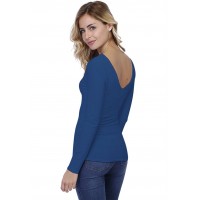 T-shirt col V devant et derrière manches longues en modal VIVI05