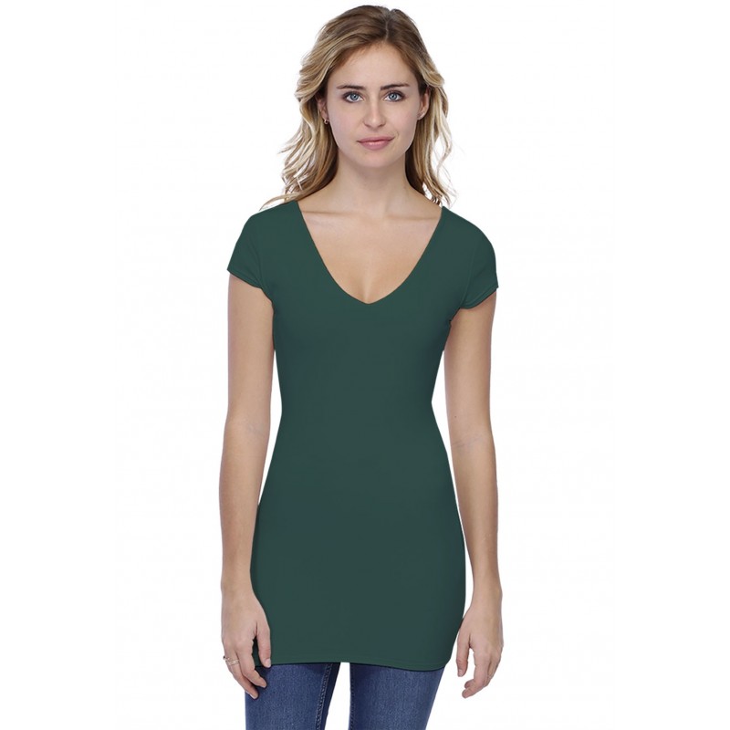 T-shirt long col V manches courtes capes en modal VIVI07 T-shirt long col V manches courtes capes en modal VIVI07