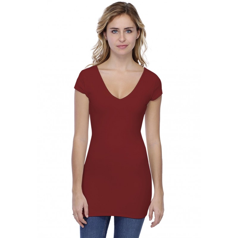 T-shirt long col V manches courtes capes en modal VIVI07 T-shirt long col V manches courtes capes en modal VIVI07