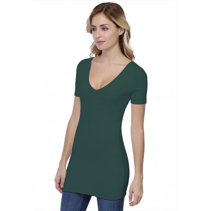 T-shirt long col V doublé manches courtes en modal VIVI08 T-shirt long col V doublé manches courtes en modal VIVI08