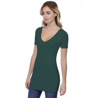 T-shirt long col V doublé manches courtes en modal VIVI08