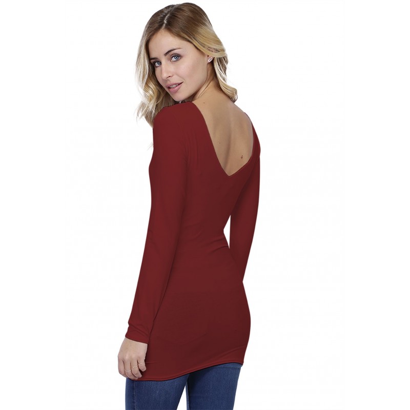 T-shirt long col V devant et dos manches longues en modal VIVI10 T-shirt long col V devant et dos manches longues en modal VIVI10