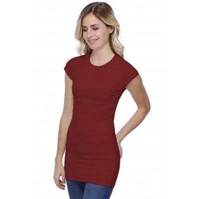T-shirt long ras du cou doublé devant manches courtes capes en modal KATIA07