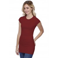 T-shirt long ras du cou doublé devant manches courtes capes en modal KATIA07