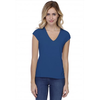T-shirt coupe droite col V doublé devant manches capes en modal BAY02