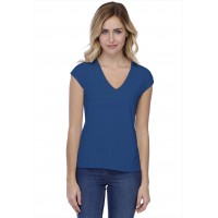 T-shirt coupe droite col V doublé devant manches capes en modal BAY02