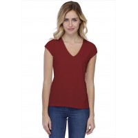 T-shirt coupe droite col V doublé devant manches capes en modal BAY02