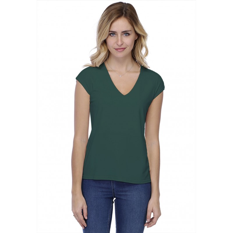 T-shirt coupe droite col V doublé devant manches capes en modal BAY02 T-shirt coupe droite col V doublé devant manches capes en modal BAY02