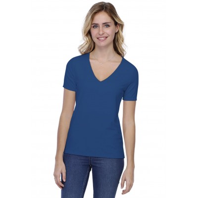 T-shirt coupe droite col V doublé devant manches courtes en modal BAY03