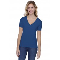 T-shirt coupe droite col V doublé devant manches courtes en modal BAY03