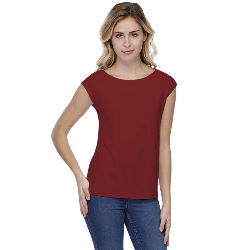 T-shirt coupe droite col bateau doublé devant manches capes en modal BINO02 T-shirt coupe droite col bateau doublé devant manches capes en modal BINO02