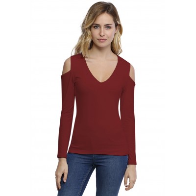 T-shirt col V épaules nues manches longues en modal ALBA05