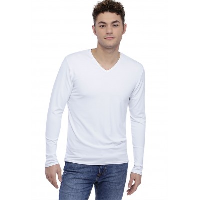 Tee-shirt col V finition colletage manches longues en modal SAMUEL