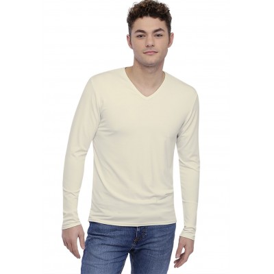Tee-shirt col V finition colletage manches longues en modal SAMUEL
