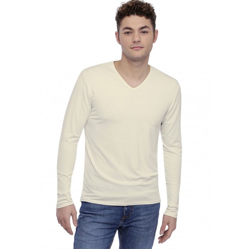 Tee-shirt col V finition colletage manches longues en modal SAMUEL Tee-shirt col V finition colletage manches longues en modal SAMUEL