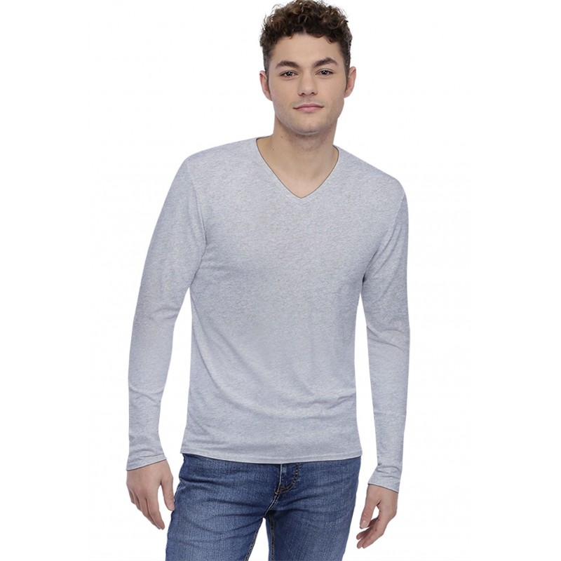 Tee-shirt col V finition colletage manches longues en modal SAMUEL Tee-shirt col V finition colletage manches longues en modal SAMUEL