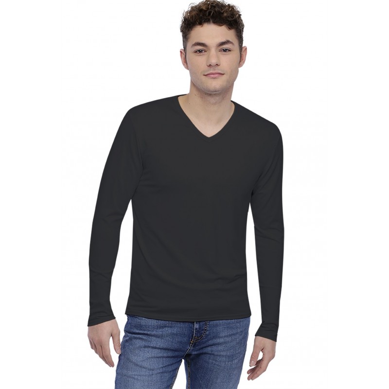 Tee-shirt col V finition colletage manches longues en modal SAMUEL Tee-shirt col V finition colletage manches longues en modal SAMUEL