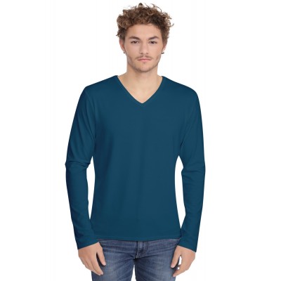 Tee-shirt col V finition colletage manches longues en modal SAMUEL