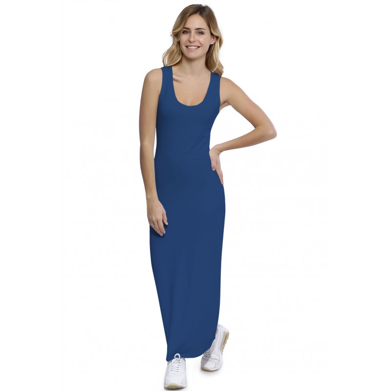 Robe droite longue col rond sans manches en modal MARIE Robe droite longue col rond sans manches en modal MARIE