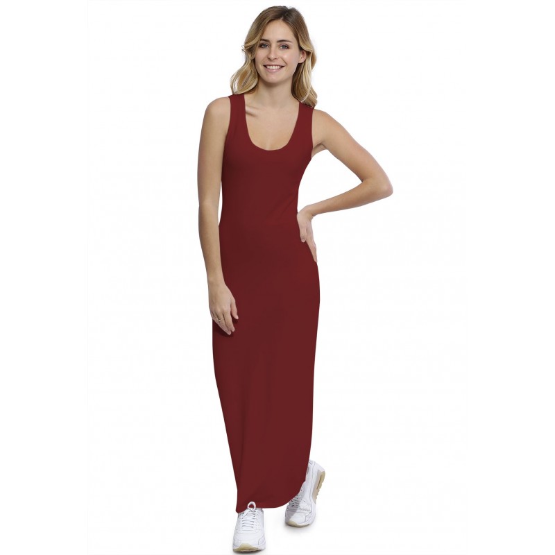 Robe droite longue col rond sans manches en modal MARIE Robe droite longue col rond sans manches en modal MARIE