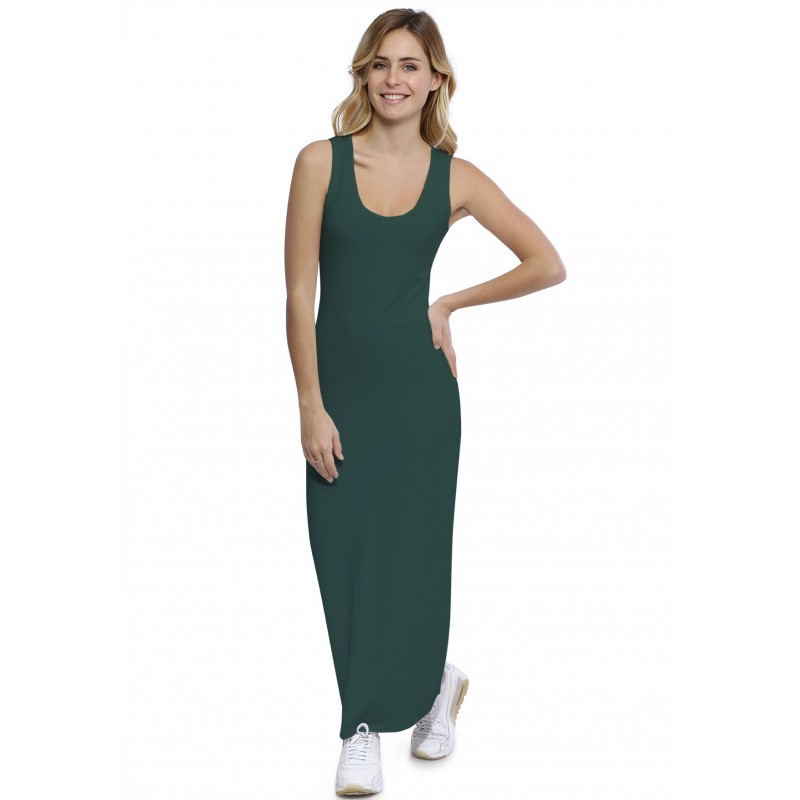 Robe droite longue col rond sans manches en modal MARIE Robe droite longue col rond sans manches en modal MARIE