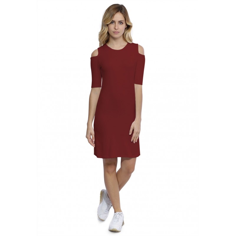 Robe col rond épaules nues manches courtes en modal LUNA Robe col rond épaules nues manches courtes en modal LUNA