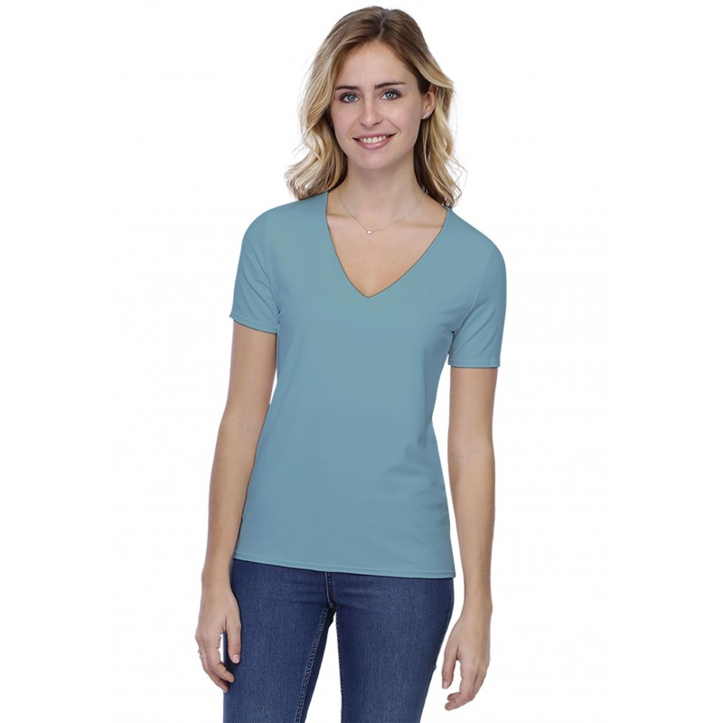 T-shirt coupe droite col V doublé devant manches courtes en modal BAY03 T-shirt coupe droite col V doublé devant manches courtes en modal BAY03