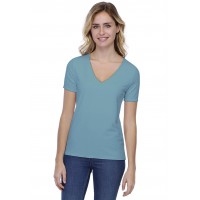 T-shirt coupe droite col V doublé devant manches courtes en modal BAY03