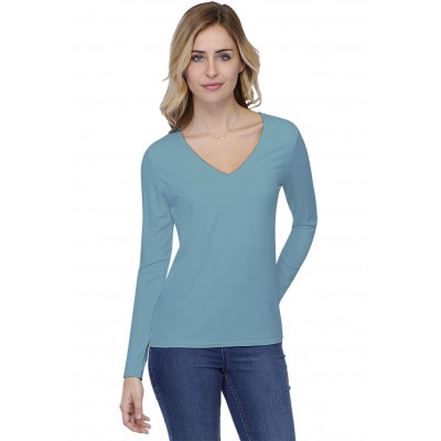 T-shirt coupe droite col V doublé devant manches longues en modal BAY05