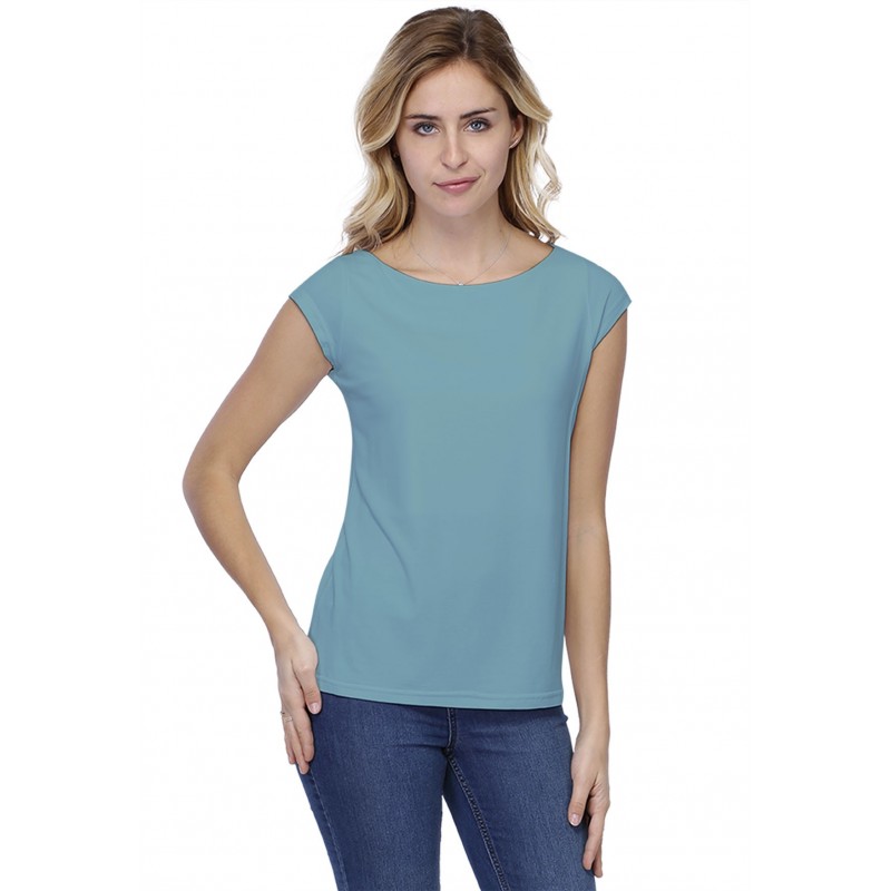 T-shirt coupe droite col bateau doublé devant manches capes en modal BINO02 T-shirt coupe droite col bateau doublé devant manches capes en modal BINO02