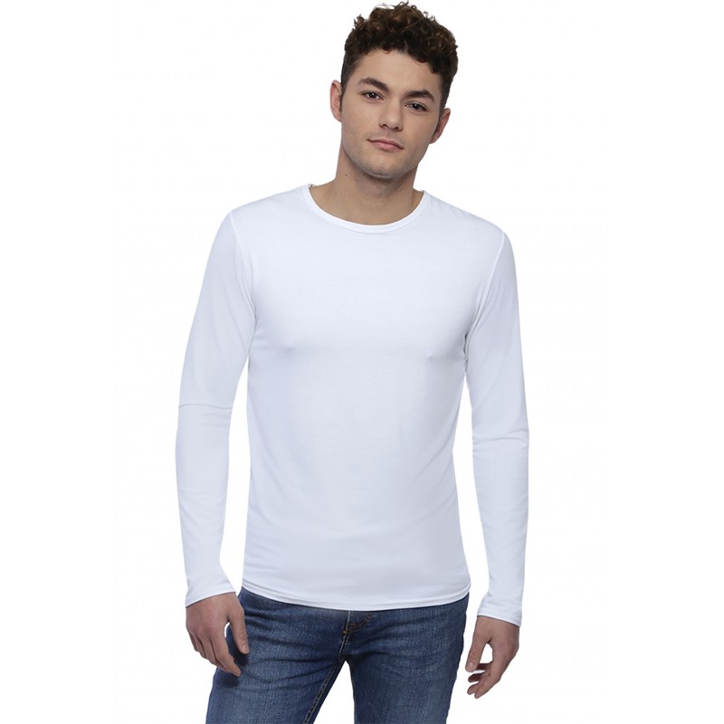 Tee-shirt col rond finition colletage manches longues en modal THOMAS Tee-shirt col rond finition colletage manches longues en modal THOMAS