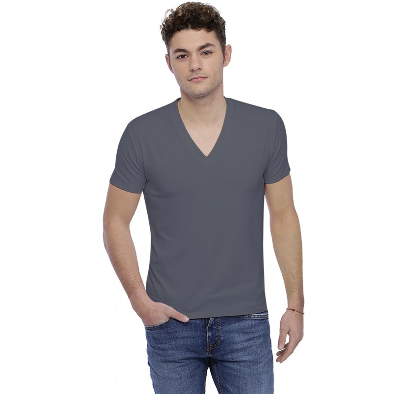T-shirt col V profond bande rapportée manches courtes en modal JULIEN T-shirt col V profond bande rapportée manches courtes en modal JULIEN