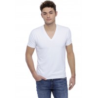 T-shirt col V profond bande rapportée manches courtes en modal JULIEN