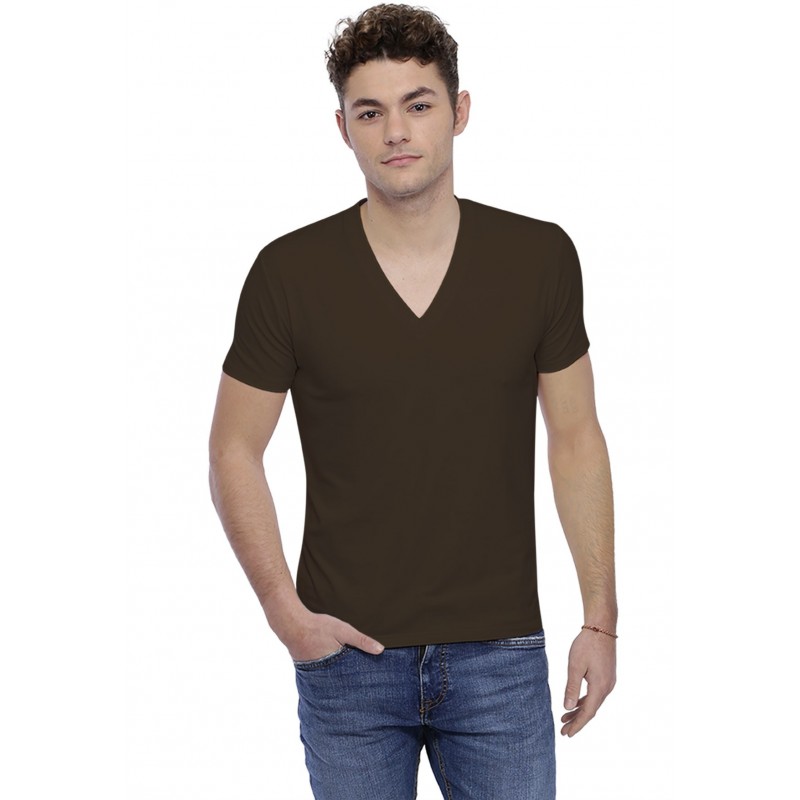 T-shirt col V profond bande rapportée manches courtes en modal JULIEN T-shirt col V profond bande rapportée manches courtes en modal JULIEN