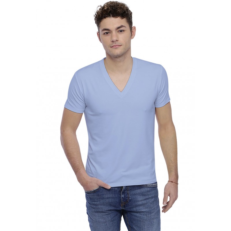 T-shirt col V profond bande rapportée manches courtes en modal JULIEN