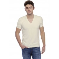 T-shirt col V profond bande rapportée manches courtes en modal JULIEN