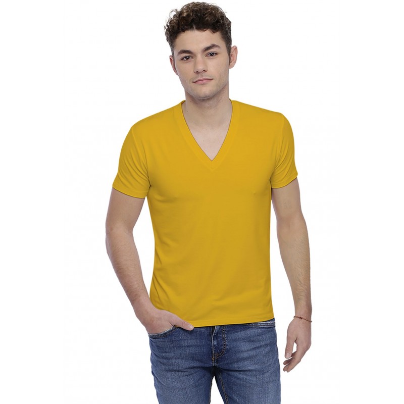 T-shirt col V profond bande rapportée manches courtes en modal JULIEN T-shirt col V profond bande rapportée manches courtes en modal JULIEN