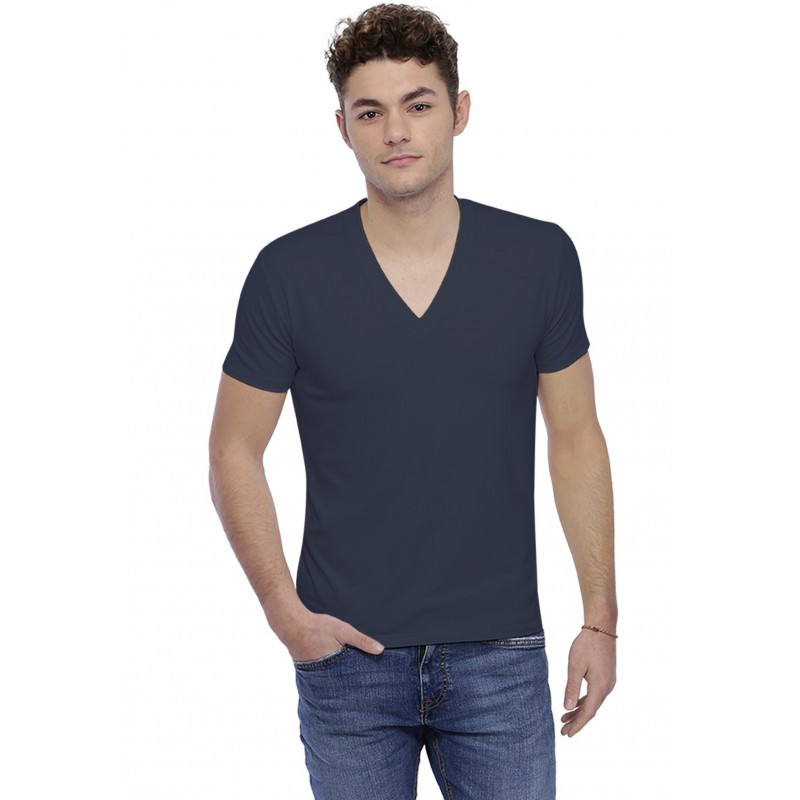 T-shirt col V profond bande rapportée manches courtes en modal JULIEN T-shirt col V profond bande rapportée manches courtes en modal JULIEN
