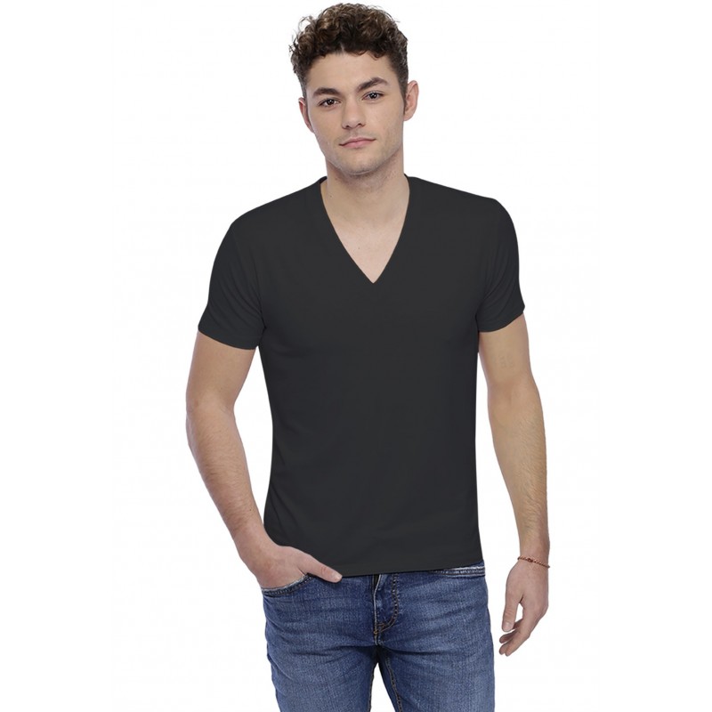 T-shirt col V profond bande rapportée manches courtes en modal JULIEN T-shirt col V profond bande rapportée manches courtes en modal JULIEN