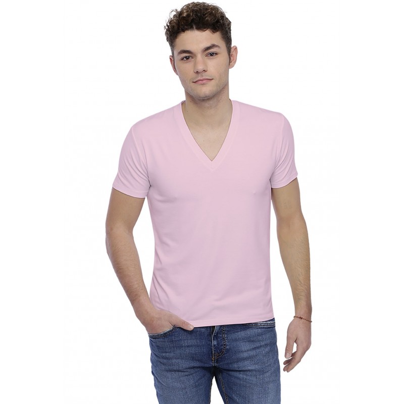 T-shirt col V profond bande rapportée manches courtes en modal JULIEN T-shirt col V profond bande rapportée manches courtes en modal JULIEN