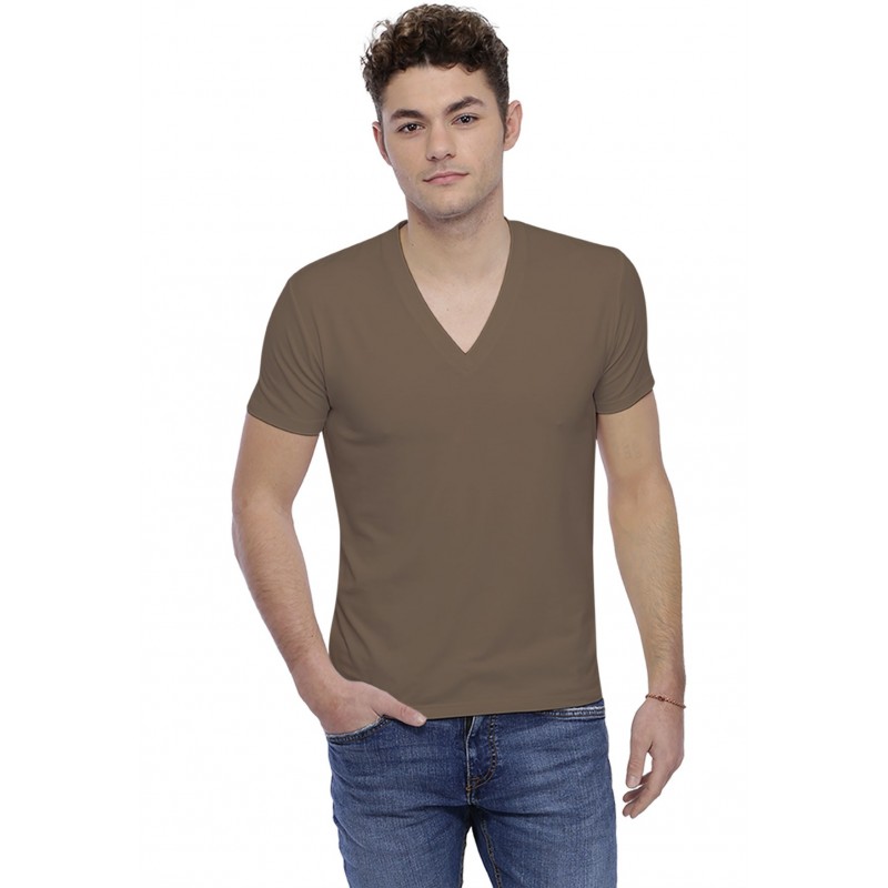 T-shirt col V profond bande rapportée manches courtes en modal JULIEN T-shirt col V profond bande rapportée manches courtes en modal JULIEN