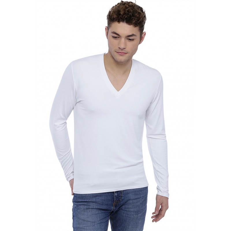 Tee-shirt col V profond manches longues en modal JULIEN Tee-shirt col V profond manches longues en modal JULIEN