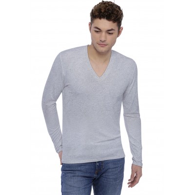 Tee-shirt col V profond manches longues en modal JULIEN
