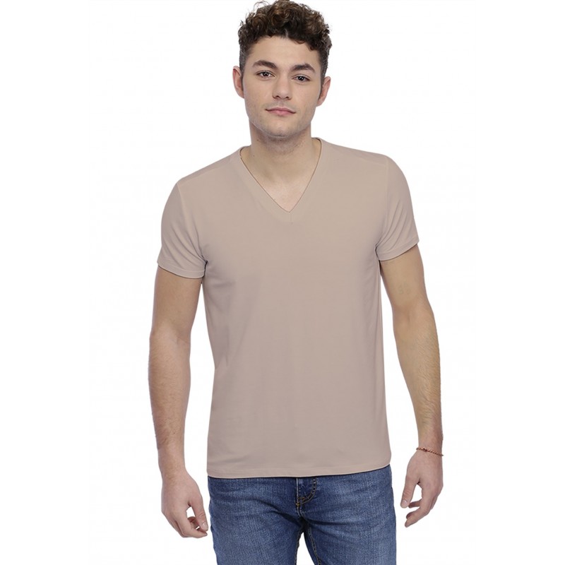 T-shirt col V couture dos apparente manches courtes en modal BEN T-shirt col V couture dos apparente manches courtes en modal BEN