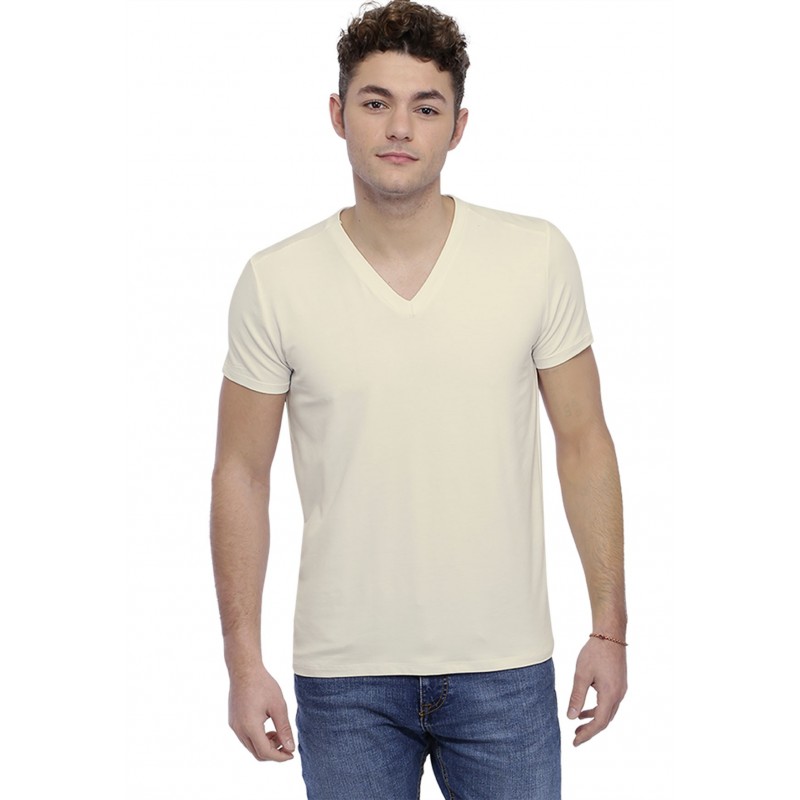 T-shirt col V couture dos apparente manches courtes en modal BEN T-shirt col V couture dos apparente manches courtes en modal BEN