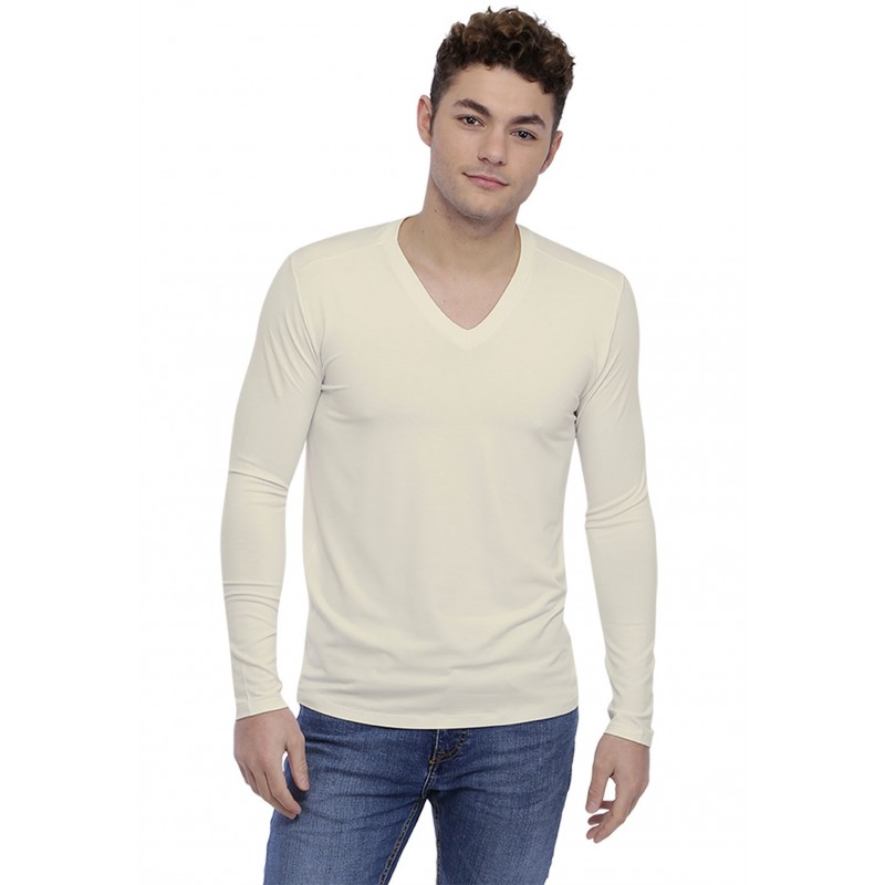 T-shirt col V découpe dans le dos manches longues en modal BEN T-shirt col V découpe dans le dos manches longues en modal BEN