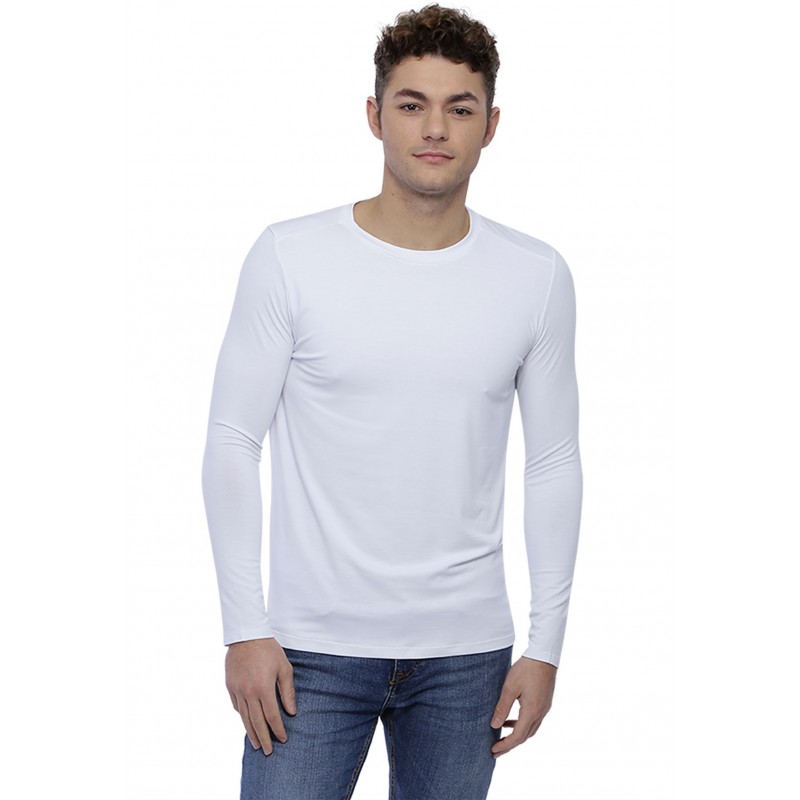 T-shirt col rond bande rapportée manches longues en modal BENJI T-shirt col rond bande rapportée manches longues en modal BENJI