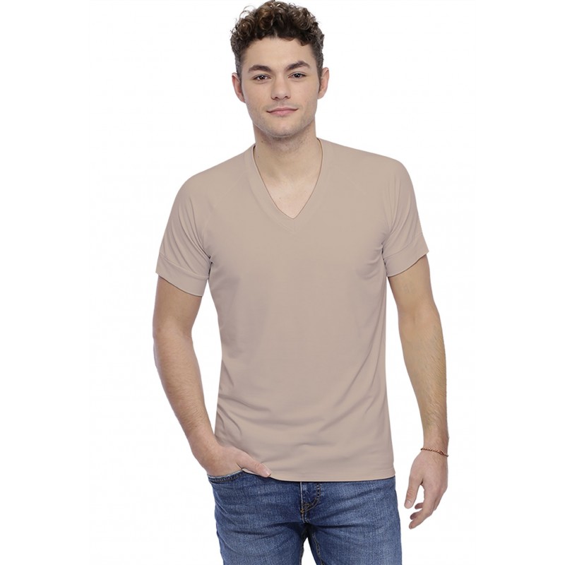T-shirt col V bande rapportée manches courtes raglan en modal DAN T-shirt col V bande rapportée manches courtes raglan en modal DAN