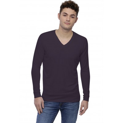 T-shirt col V bande rapportée manches longues raglan en modal DAN